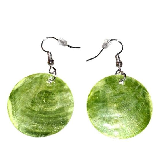 Handmade Lime Green Shell Drop Dangle Earrings - Picture 1 of 2